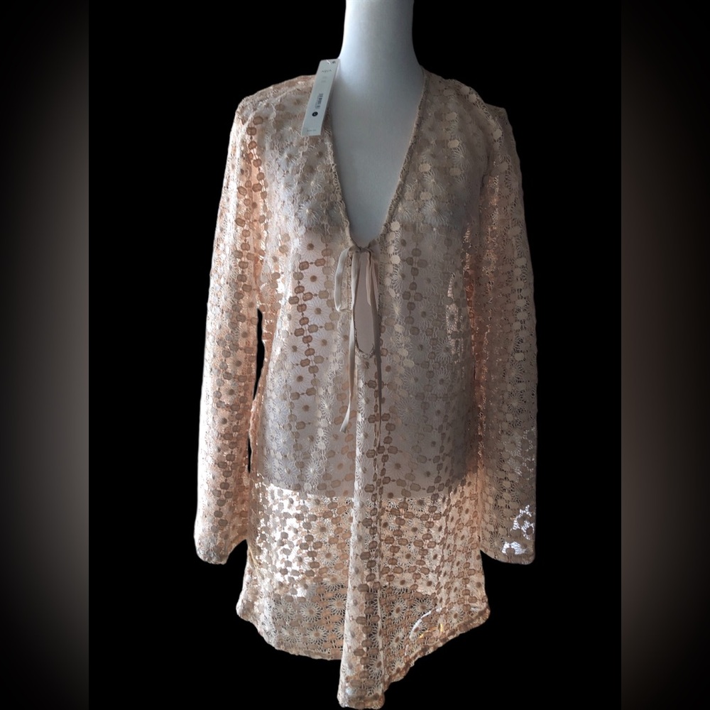 Aqua Natural Ivory Floral Lace Swim Cover-Up
